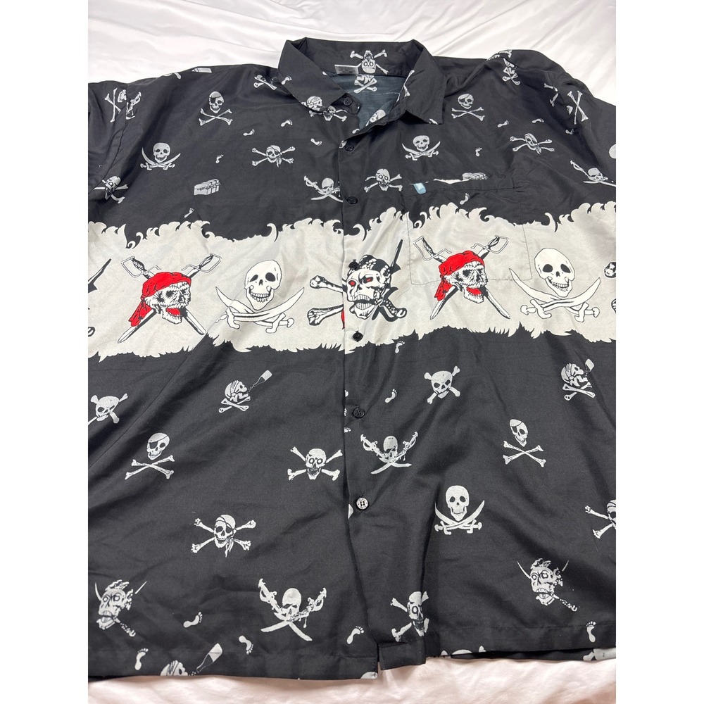 Rima Beachworld Mens 3XL Pirate Skull Crossbones Button Up Shirt Black Short Slv